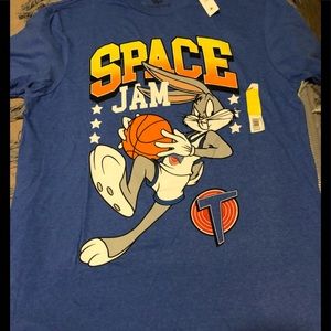 Space Jam men t-shirt size L blue orange yellow 50% cotton & 50% polyester